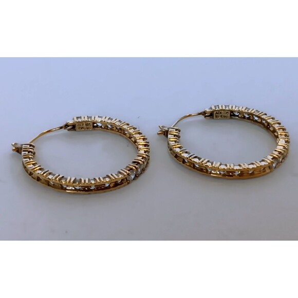 Vermeil ADI 925 Sterling Silver Cubic Zirconia Inside Out Hoop Earrings 1.25 in - Picture 11 of 16
